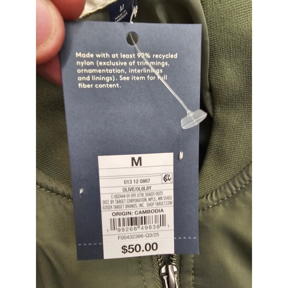 Universal Thread Womens Bomber Jacket Olive Nylon Blend Casual Size Medium - Picture 3 of 7